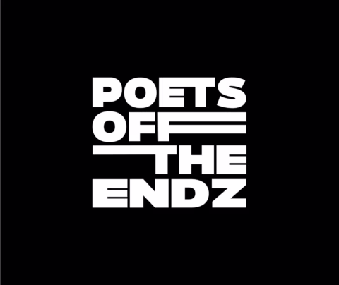 White bold text on a black background reads POETS OFF THE ENDZ. Three horizontal white lines are beneath the words OFF and THE, adding emphasis to the design.